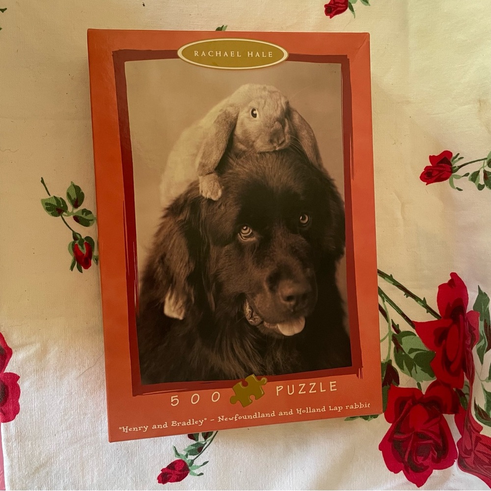 New in box 2000 Rachael Hale Newfoundland dog & Holland Lap rabbit puzzle